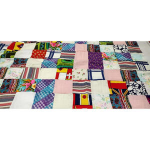 70s Hand made quilt fabric 2 yards + Vtg Barkcloth Psychedelic Easter Colors